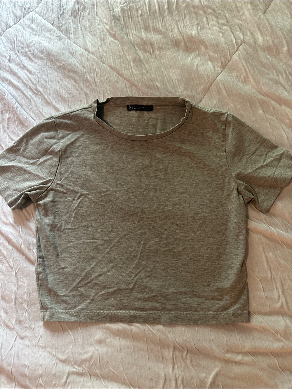 Zara Gray Crew Neck Cropped Tee Medium